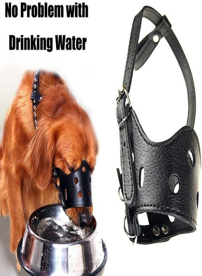 Pups&Pets واقي شبكي قابل للتعديل من الجلد من Pups&Pets، قناع أمان للكلاب من الجلد يسمح بالتهوية ويمنع العض والنباح، حزام معدني (متوسط) - Image 4